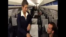 Jouer l'agréable hôtesse de l'air brune alyson ray a projeté une cavalière pour lui cogner le cul plus tard en vol régulier